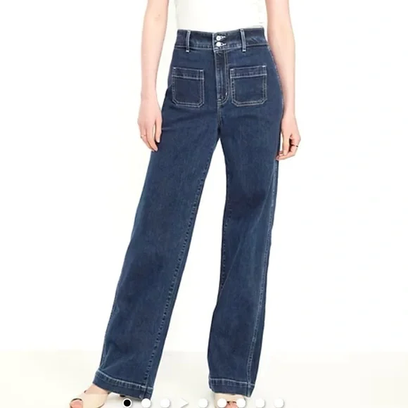 Old Navy Extra High-Rise Sky-hi Wide-Leg Jeans Plus size 16P Dark Wash NWOT - Picture 12 of 13